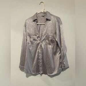 entro Silver Satin Zebra-Print Button-Front Shirt